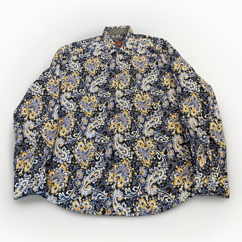 Robert Graham Payette Mens Shirt Size XL/XXL Navy Paisley Classic Fit Shirt